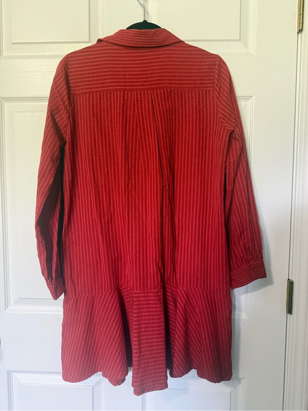 She + Sky Cotton Blend Rust Orange Textured Long Sleeve Shirt Dress- S - Picture 5 of 7